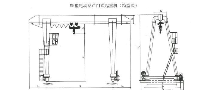 10吨MH型单梁门式蜜桃视频APP下载机结构图